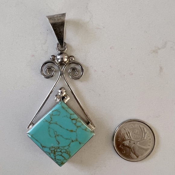 Beautiful handmade silver stamped turquoise pendant 🩵 - Picture 2 of 3
